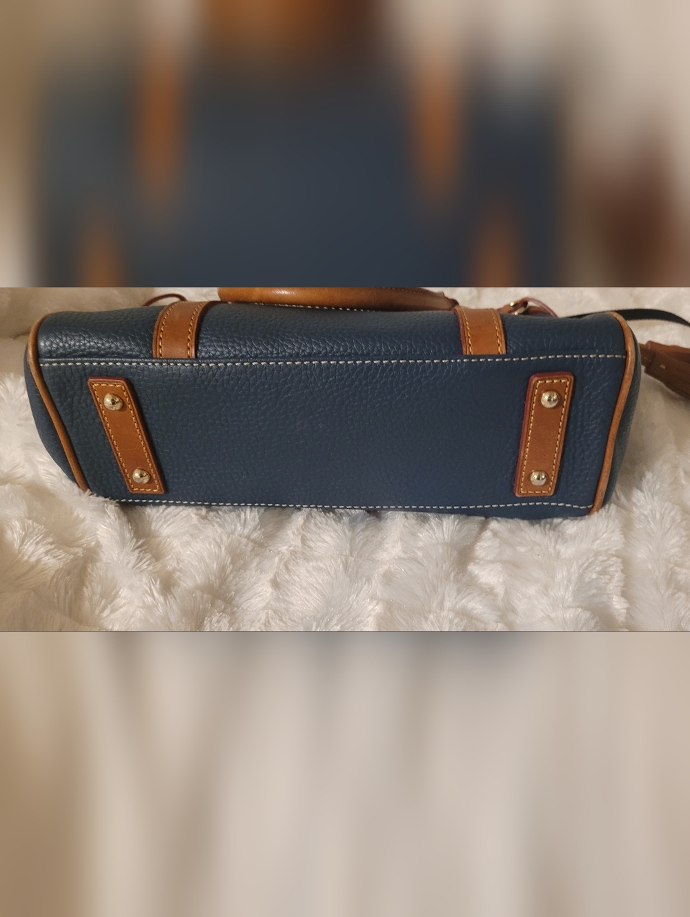 LOW START Dooney & Bourke Pebble Grain Satchel Dark Teal & Tan EUC - Picture 7 of 16